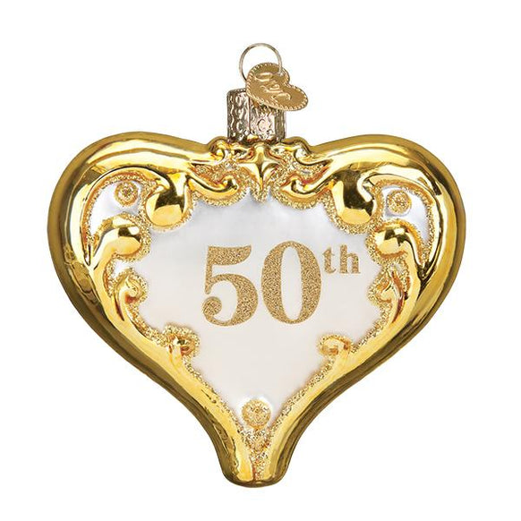 50th Anniversary Glass Heart Christmas Ornament