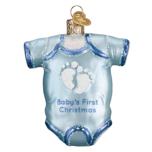 Blue Baby onesie Glass Ornament for Christmas Tree