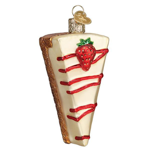 Glass Piece of cheesecake with strawberry drizzle Christmas tree ornament