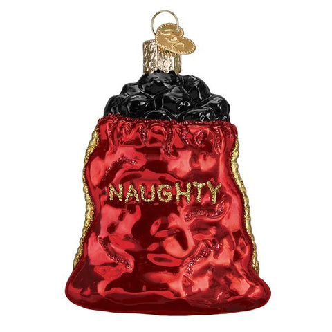 Glass Bag of Coal Christmas Ornament
