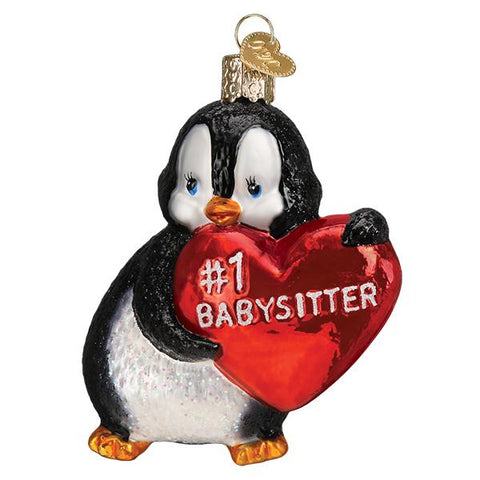 Glass Best Babysitter Penguin Christmas tree ornament