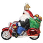 Glass Motorcycle Santa Christmas tree ornament 