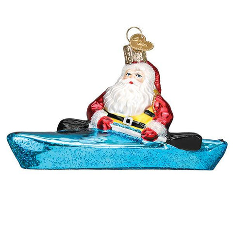 Glass Santa in Kayak Ornament for your Christmas tree