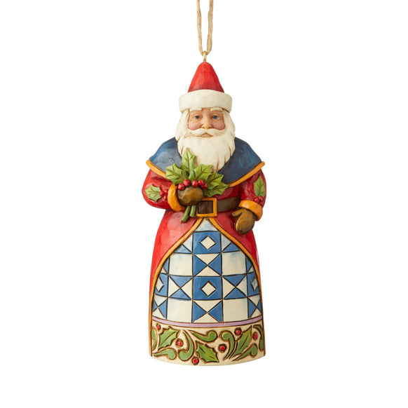 Santa with Holly Ornament For Christmas Tree