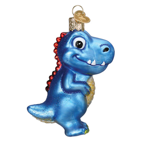 A Cute Blue T-Rex Ornament Glass