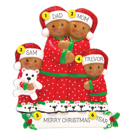 Personalized Pajama Family of 4 Ornament-African American