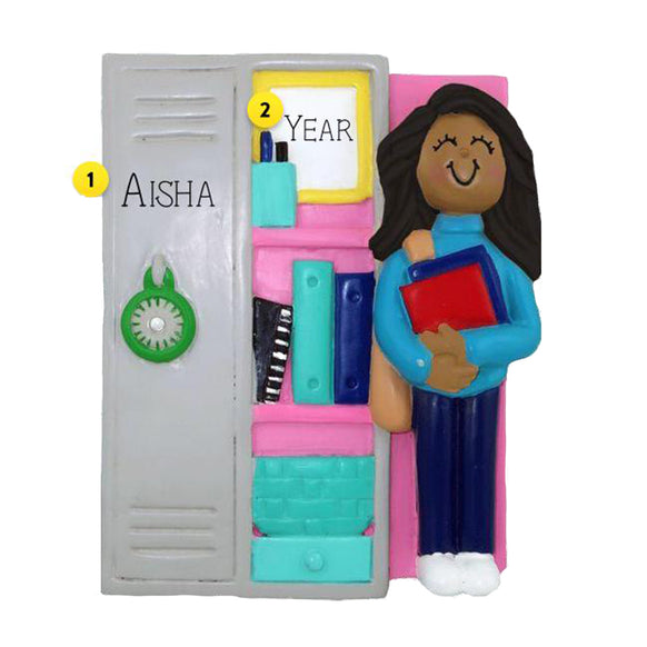 African American Girl with Locker Christmas Ornament