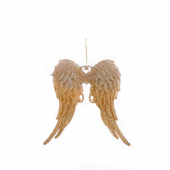 Gold Glitter Angel Wings Christmas Ornament 