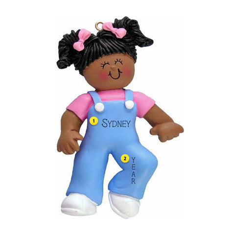 African American Female Baby's 1st Steps Christmas Tree Ornament