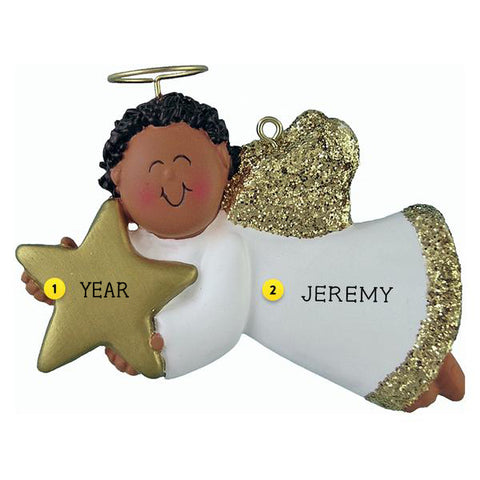 Personalized Angel with Star Ornament - African-American Male