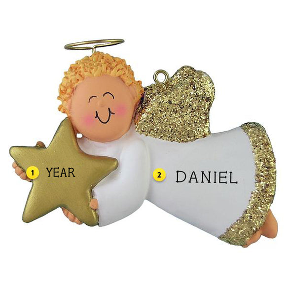 Personalized Angel with Star Ornament - Male, Blonde Hair