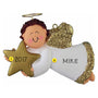 Personalized Angel with Star Ornament - Male, Brown Hair