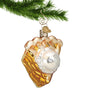 glass apple pie slice  topped with ice cream ornament hanging by a gold swirl hook