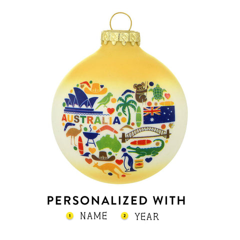 Australia  Christmas Ornament with flag, koala bear, Sydney Opera House and map glass ornament personalized