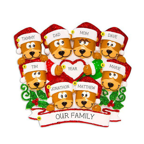 Brown Bear Family of 8 with Heart Ornament