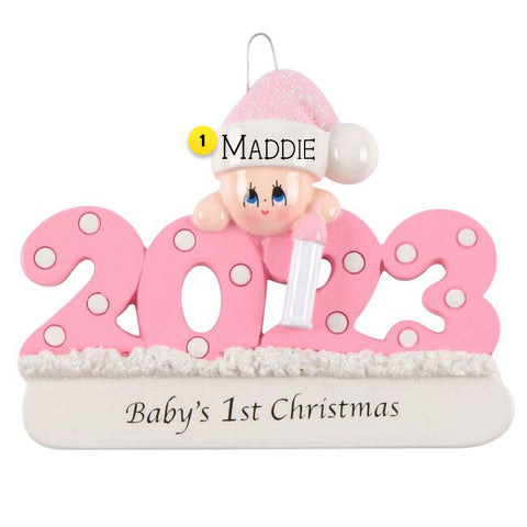 Personalized 2023 Dated Baby Girl's 1st Christmas Ornament