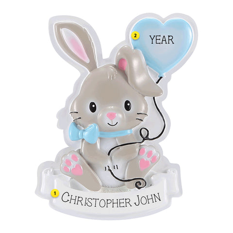 Personalized Baby Bunny Ornament - Blue