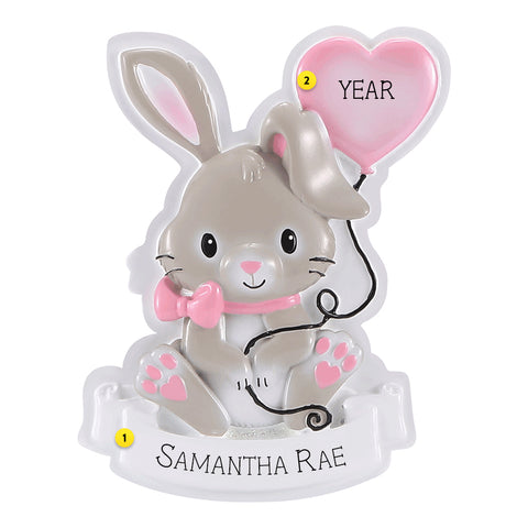 Personalized Baby Bunny Ornament - Pink