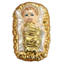 Baby Jesus in a Manger in golds and white glass ornament . Old World Christmas