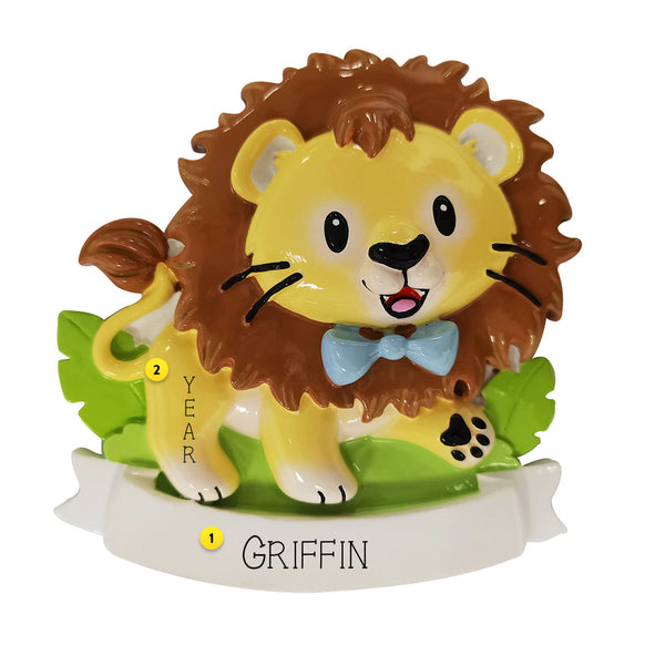 Baby Lion Ornament with Blue Bow-tie