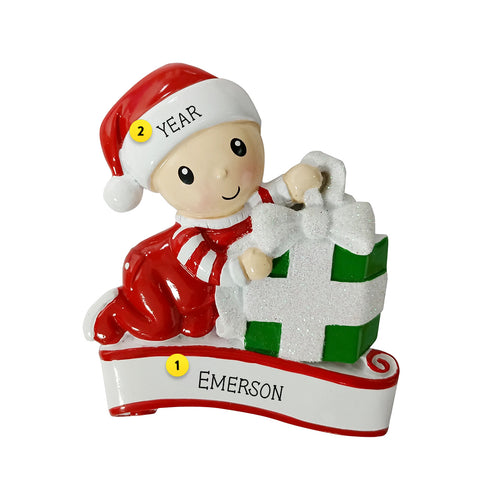 Baby's 1st Christmas Ornament personalized for a boy or girl generic Christmas colors of red and green