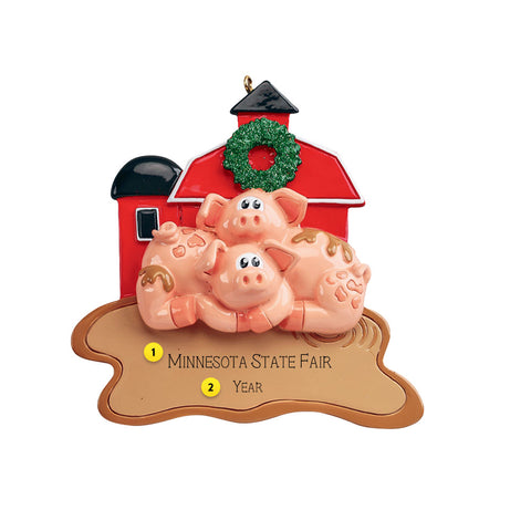 Personalized Barn with Pigs Ornament