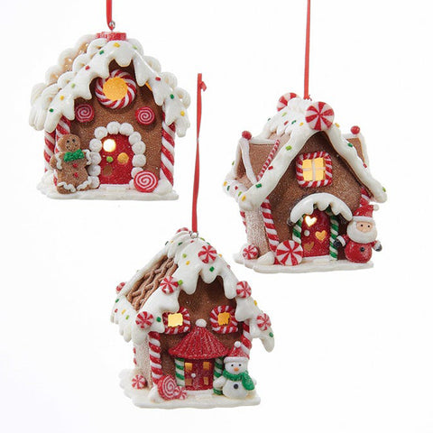 Battery-Operated Lighted LED Gingerbread House Ornaments, 3 Assorted