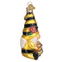 Gnome dressed up in bee outfit glass ornament side view
