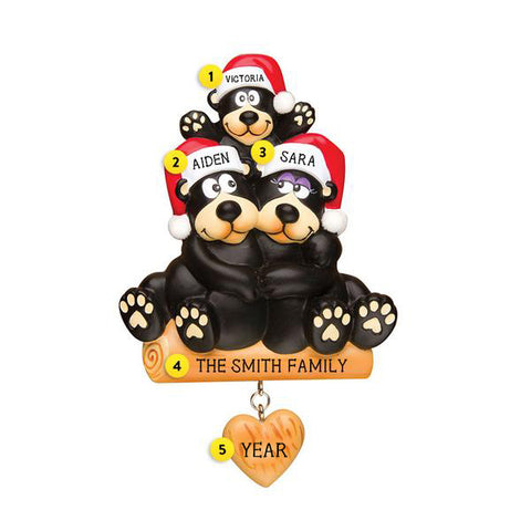 Black Bear Sitting on a Log Family of 3 Ornament for Christmas Tree