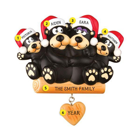 lack Bear Sitting on a Log Family of 4 Ornament for Christmas Tree