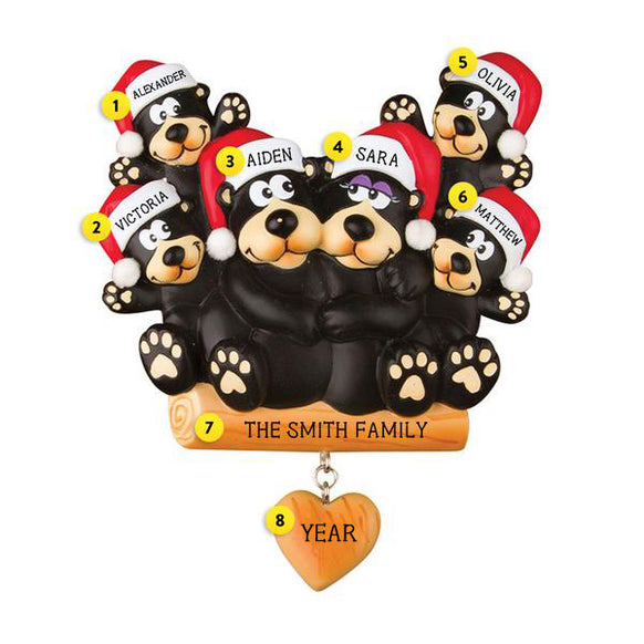 Black Bear Sitting on a Log Family of 6 Ornament for Christmas Tree