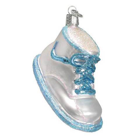 Blue Baby Bootie Glasss Ornament Old World Chriastmas