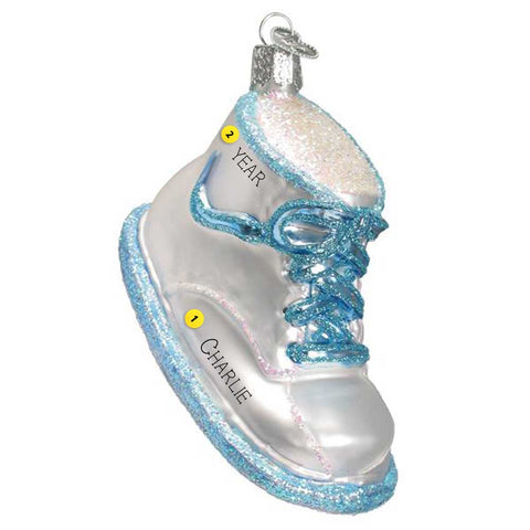 Blue Baby Bootie Ornament Personalized Old World Christmas