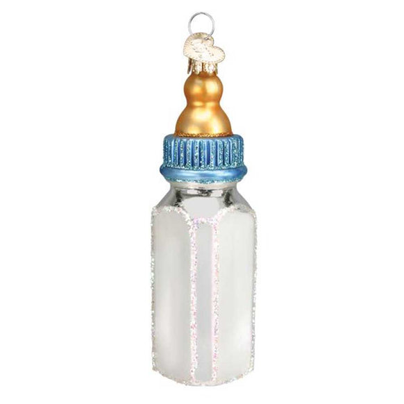 Blue Baby Bottle Glass Ornament by O)ld World Christmas 32497