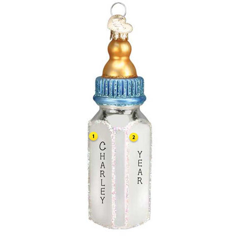 Blue baby Bottle Glass Ornament by O(ld World Christmas  32497