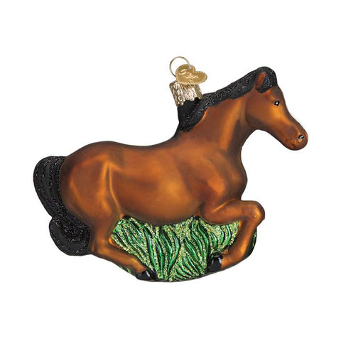 Brown Mustang Horse Ornament in blown glass