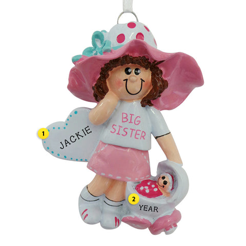 Big Sister with Baby Carriage Ornament - Brown Hair for Christmas Tree