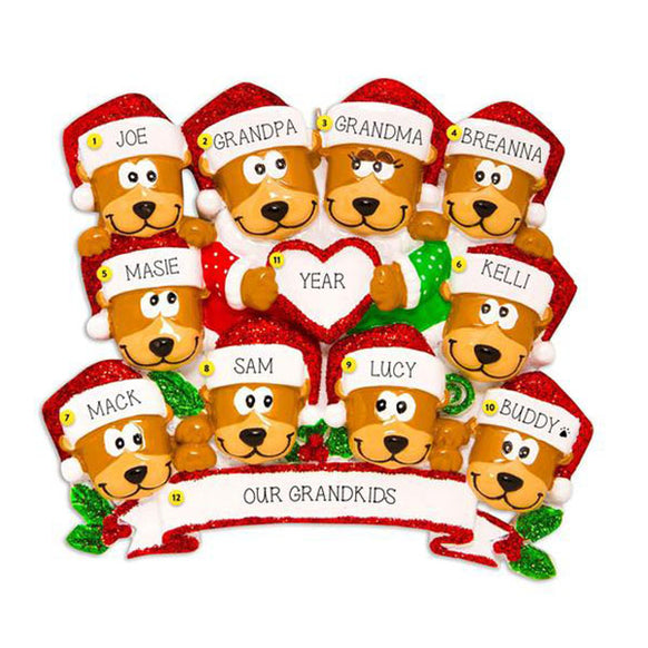 Brown Bear Family of 10 with Heart Ornament