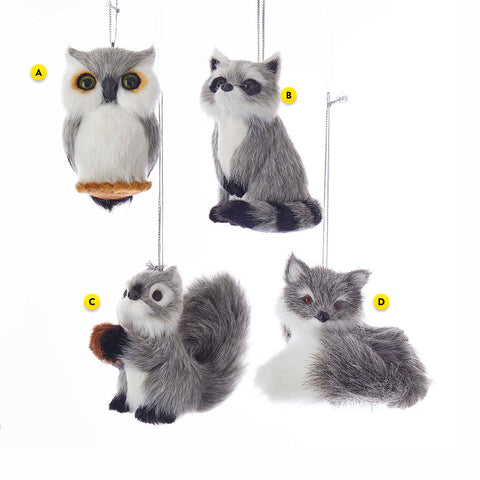 Furry Gray Woodland Animals 4 Assorted Ornaments - Please Select One