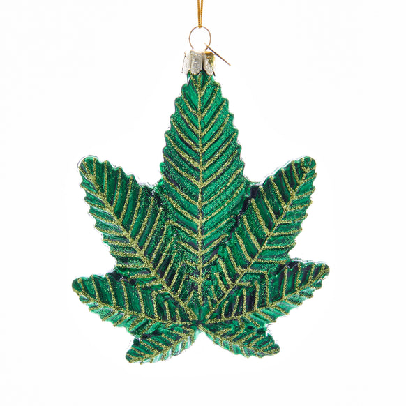 Glass Cannabis Leaf Ornament For Christmas Tree