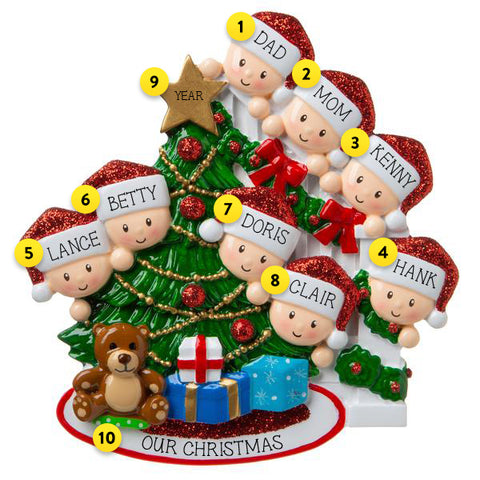 Christmas Morning Family of 8 Personalized Ornament For Tree