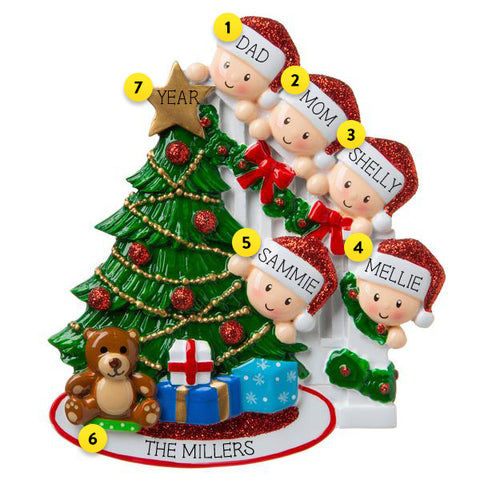 Christmas Morning Family of 5 Personalized Ornament For Tree