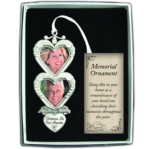 In Loving Memory Double Heart  Photo Frame Memorial Ornament