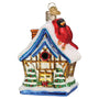 Cardinal sitting on a birdhouse glass Christmas ornament