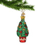 Cardinals on a tree in red pot Christmas ornament hanging by a gold hook