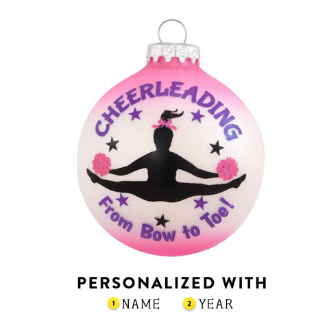 Cheerleading from Bow to Toe pink bulb with cheerleader silhouette glass ornament