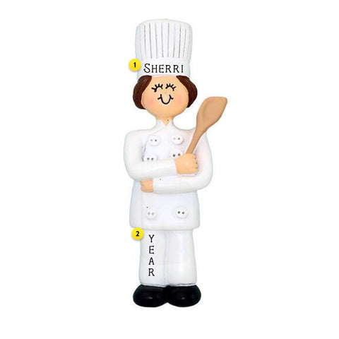 Personalized Chef Ornament - Female, Brown Hair