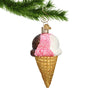 Ice Cream Cone Glass Ornament Chocolate, Vanilla and Strawberry swirls on gold hook
