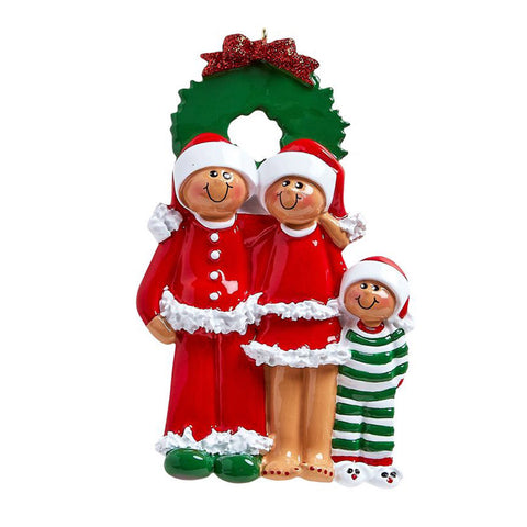 Pajama Family of 3 African American Ornament