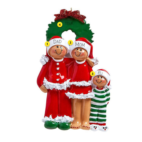 Personalized Pajama Family of 3 African American Ornament
